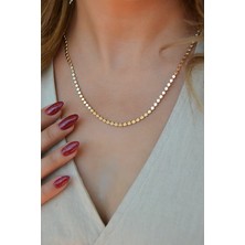 Sacce Scarves & Accessories 14K Gold Kaplama Ezme Zincir Kolye – Işıltılı Pul Model (50 Cm)