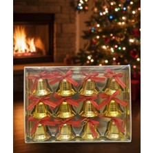 Empressco 12'li Mini Çan Yılbaşı Ağacı Süsü, Parlak Altın Renkli ve Şık Tasarım.