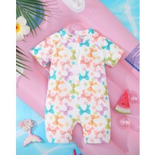 RosabelleMare Pastel Fiyonk Desenli Kız Bebek Mayo – Fermuarlı, Rahat Kesim Yazlık Swimwear