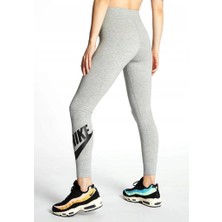 Nike Swoosh Yüksek Bel Pamuklu Bayan Gri Tayt