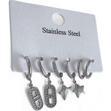 Cesicey Zirkon Taşlı M 3 Çift  Kadın Çelik Küpe Gümüş Renk