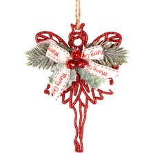 Empressco Kırmızı Simli Melek Yılbaşı Ağacı Süsü 9X14 Cm, Dekorlu, Parlak ve Şık Tasarım