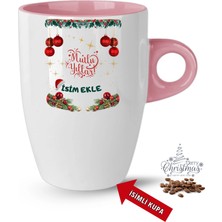 Caisya Yılbaşı Hediyesi Mutlu Yıllar Christmas Isimli Baskılı Porselen Latte Kupa Bardak Pembe
