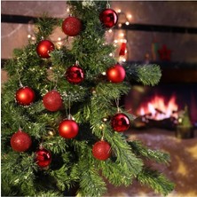 Kesene Noel Çam Ağacı Süsü Ev Ofis Dekor 12’li Parlak Kırmızı 3 cm Top Süs Yılbaşı Çam Ağacı Süsleri topu