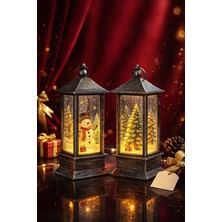 Home Dekor Hediye Yeni Yıl Noel Temalı 2 Li Set Işıklı Yılbaşı Feneri Kardan Adam Çam Ağacı Figürlü Fener Gri Set 14CM