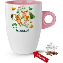 Caisya Yılbaşı Hediyesi Noel Kurabiyeleri Isimli Baskılı Porselen Latte Kupa Bardak Pembe