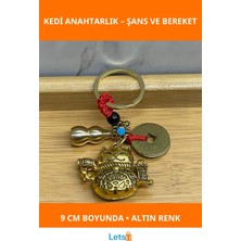 Letsii Metal Şans ve Bereket Kedisi Anahtarlık 9 cm Altın Renk