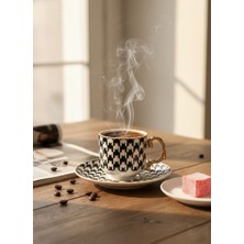 Lüks Kazayağı Desenli 6'lı Porselen Türk Kahvesi Fincan Takımı Gold 80ML Hediyelik Kahve Seti