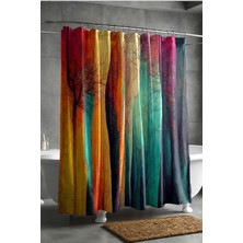 Moud's Banyo Perdesi, Renkli Ağaç Silüet Desenli Duş Perdesi, Küvet Perdesi, Halka Hediyeli 175X200CM Bp-35