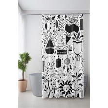 Moud's Banyo Perdesi, Siyah Semboller Desenli Duş Perdesi, Küvet Perdesi, Halka Hediyeli 175X200CM Bp-20