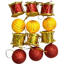 Empressco Yılbaşı Ağacı Süs Seti, 12'li, Davul ve Top, Renkli, 2.5 cm