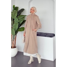 Tesettür Diyarı Soil Gold Düğmeli Astarlı Kaşe Tesettür Kaban- Vizon