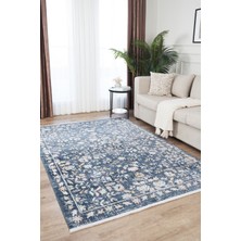 Konfor Halı Rustik Klasik Vintage Mavi Country Dokuma Halı 80 x 300 cm Yumuşak Makine Halısı 2224