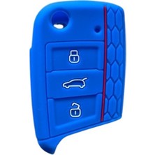 Otovo Şık Silikon Araba Golf7 Anahtar Kabı: Mavi-Kırmızı Çizgili
