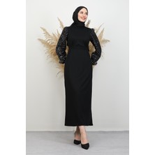 Kol Detay Yıldız Elbise Siyah