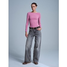 Dilvin 31401 Büzgülü Kayık Yaka Top-Gül