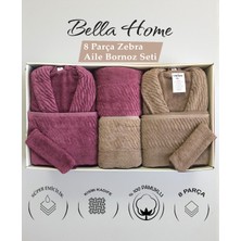 Bella Home 8 Parça Zebra Aile Bornoz Seti - %100 Pamuk - Orijinal Lüks Kutu