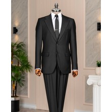 Italyan Stil Slim Fit Mono Yaka Ceket Pantolon Takım Elbise Siyah T14759