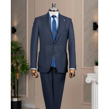 Italyan Stil Slim Fit Sivri Yaka Ceket Pantolon Takım Elbise Lacivert T14909