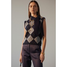 Qoolest Kadın Baklava Desenli Yaka Detaylı Triko Süveter