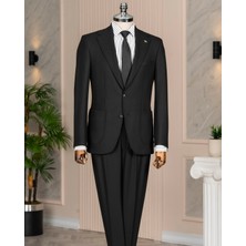 Italyan Stil Slim Fit Sivri Yaka Ceket Pantolon Takım Elbise Siyah T14913