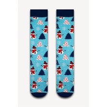 Neşeli Çoraplar Mavi Kardan Adamlar Havlu Çorap