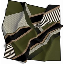 Violla Twill Yumuşak Dokulu Geometrik Desenli Haki Renkli 90X90 Eşarp (Ipek Içermez) Dikim Şekli : El Dikişi