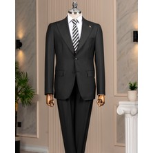 Italyan Stil Slim Fit Sivri Yaka Ceket Pantolon Takım Elbise Siyah T14758