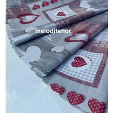 Polset Astarlı Kaymaz Bordo Kalpli Puantiyeli Yazılı Kolay Silinebilir Pvc Muşamba Masa Örtüsü