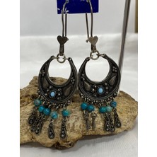 Firuze Gümüş Gümüş Mavi Taşlı Otantik Kadın Küpesi