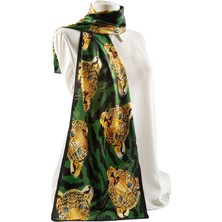 I45 Modabutik Kaplanlı Zebra Desenli Zümrüt Yeşili Fular