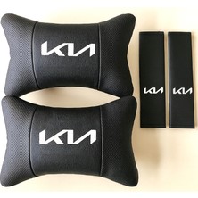 Brtshopping Kıa Yeni Logo Boyun Yastığı ve Emniyet Kemer Pedi Seti – Siyah Deri, Konforlu ve Şık Tasarım