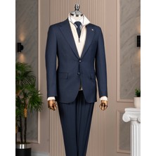 Italyan Stil Slim Fit Mono Yaka Ceket Pantolon Takım Elbise Lacivert T14760