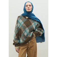 Fresh Scarfs  Monogram Pamuk Floş Jakarlı Şal Kot Mavi