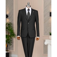 Italyan Stil Slim Fit 4 Drop Çizgili Ceket Pantolon Takım Elbise Siyah T14410
