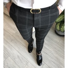 Terzi Adem İtalyan stil slim fit erkek ekoseli kumaş pantolon Antrasit T5191