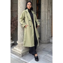 Julude Kendinden Desenli Bel Kuşaklı Tesettür Kaban P-00019458