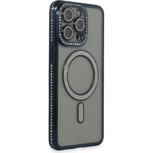 Marsilyan  iPhone 15 Pro Kılıf Joke Simli Magneticsafe Kılıf - Lacivert