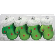 Empressco Renkli 8cm Yeşil Yılbaşı Ağacı Süsü, 4'lü Eldiven Takımı, Dekorasyon Parçası