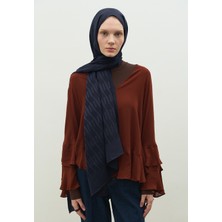 Fresh Scarfs  Nara Pamuk Floş Jakarlı Şal Koyu Lacıvert