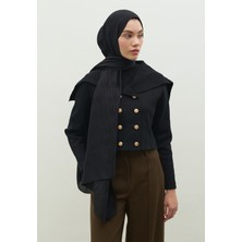 Fresh Scarfs  Nara Pamuk Floş Jakarlı Şal Siyah