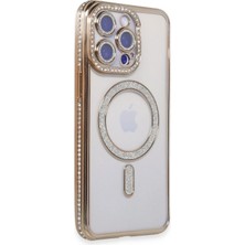 Marsilyan  iPhone 15 Pro Kılıf Joke Simli Magneticsafe Kılıf - Gold