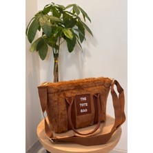 Class Bag Kadın Taba Yazılı Kolon Askılı Kürklü Peluş Çapraz Omuz Çanta