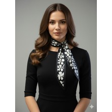 Tarzını Seç Siyah Çiçek Fular Bandana – Estascarf 100X6,5 cm