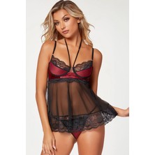 Aria's Closet Arias Closet Bordo Dantel Işlemeli Fantezi Gecelik