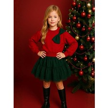 Zekids Kız Çocuk Büyük Fiyonk Detaylı Simli Etekli Takım