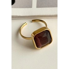 Leo'Stone Aurum Brown Tasarım Ayarlanabilir Kadın Çelik Yüzük Altın