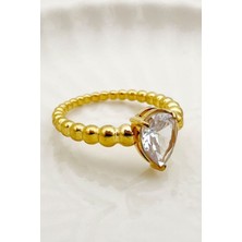 Leo'Stone Premıum Seri Damla Taş Kadın Numaralı Çelik Yüzük Altın - 7