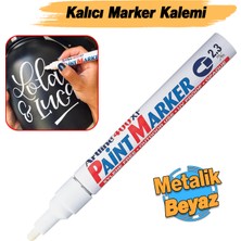 Badem10 Markalama Kalemi Markör Kalıcı Işaretleyici Marker Beyaz Kalem Metal Plastik Cam Ahşap Yüzey