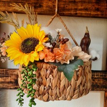 Lotus Hediye Hasır Sepetli Pamuk ve Bal Kabak Detaylı Kapı Süsü-Çelenk-Duvar Dekorasyon-Kış Bahçesi